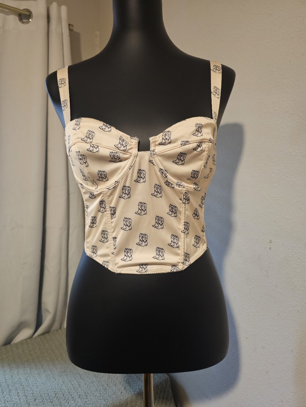 Women's Yellow Cowboy Boots Print Corset Top - Size 34C